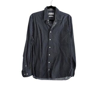 Nick Graham M 15.5 34-35 Navy Blue/White Polka Dot L/S Modern Fit Dress Shirt